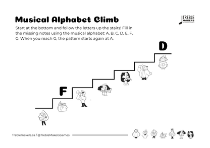 Music Alphabet Climb – Note Sequencing Activity Sheets - Set 6