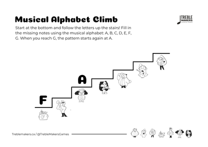 Music Alphabet Climb – Note Sequencing Activity Sheets - Set 6