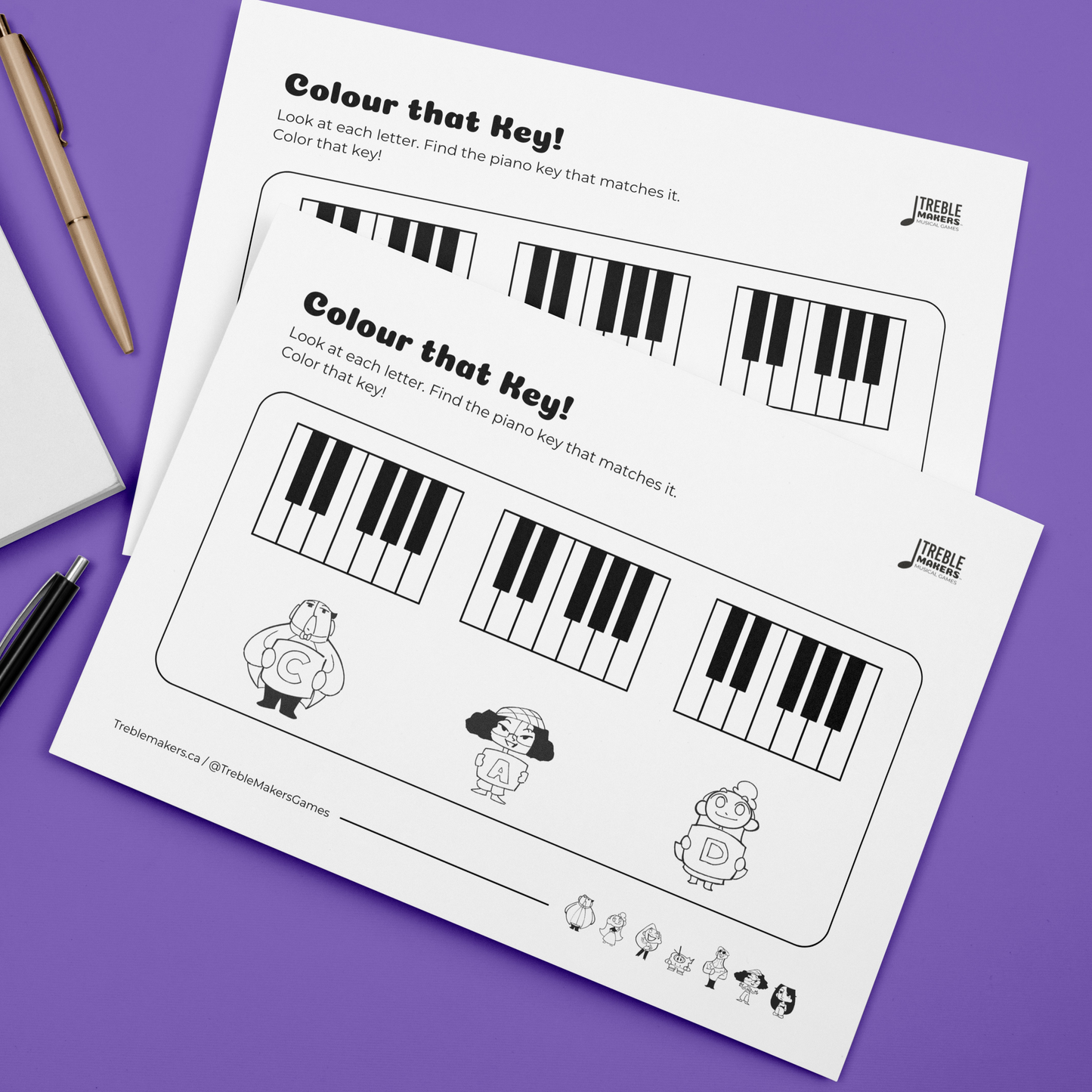 Colour That Key – Piano Note Recognition Activity Sheets - Set 2