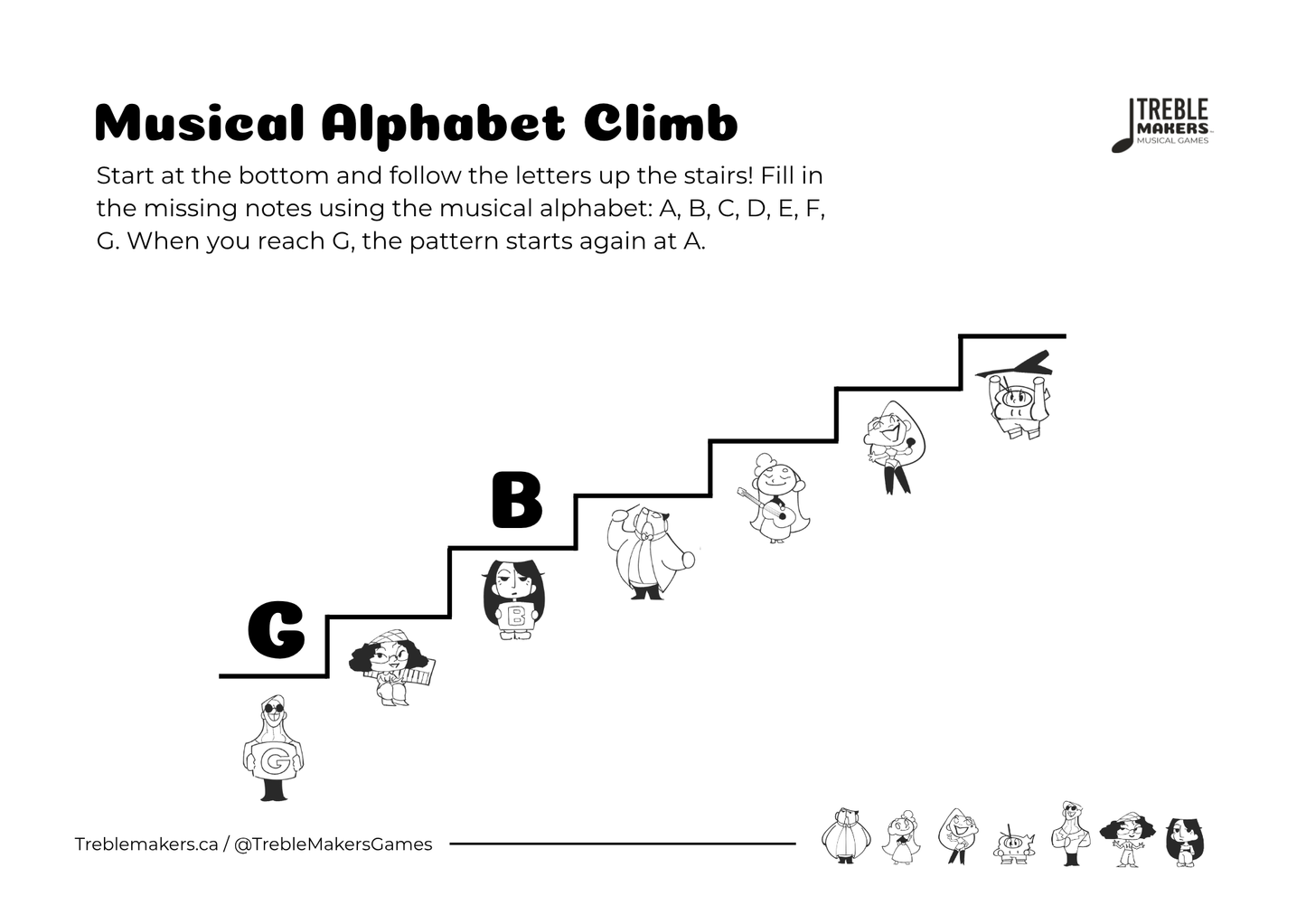 Music Alphabet Climb – Note Sequencing Activity Sheets - Set 6