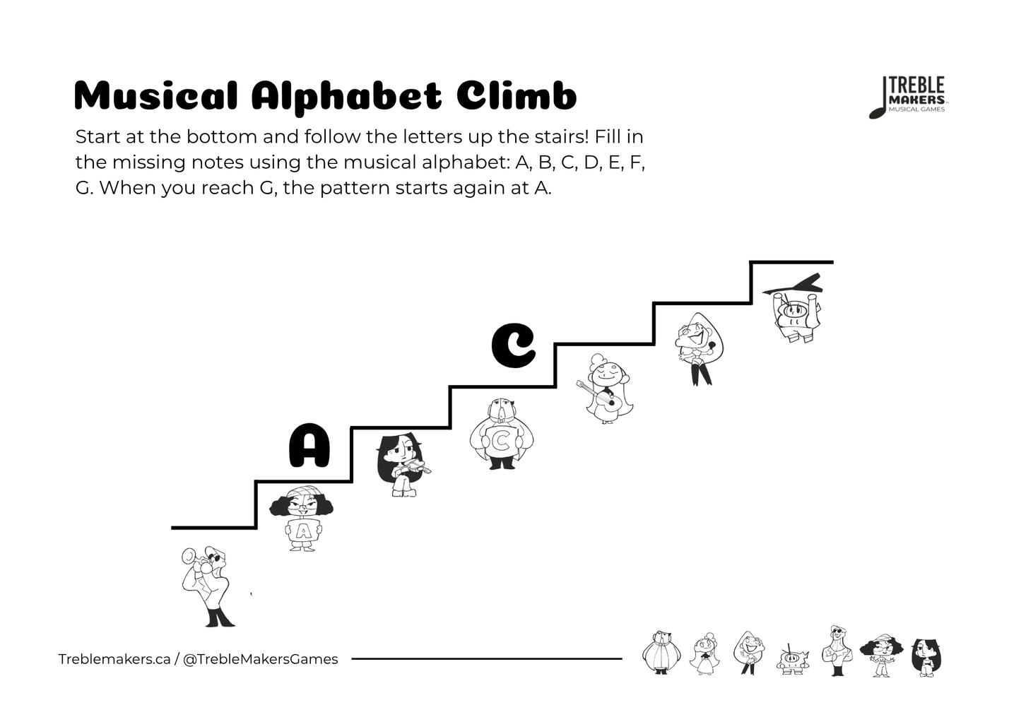 Music Alphabet Climb – Note Sequencing Activity Sheets - Set 6