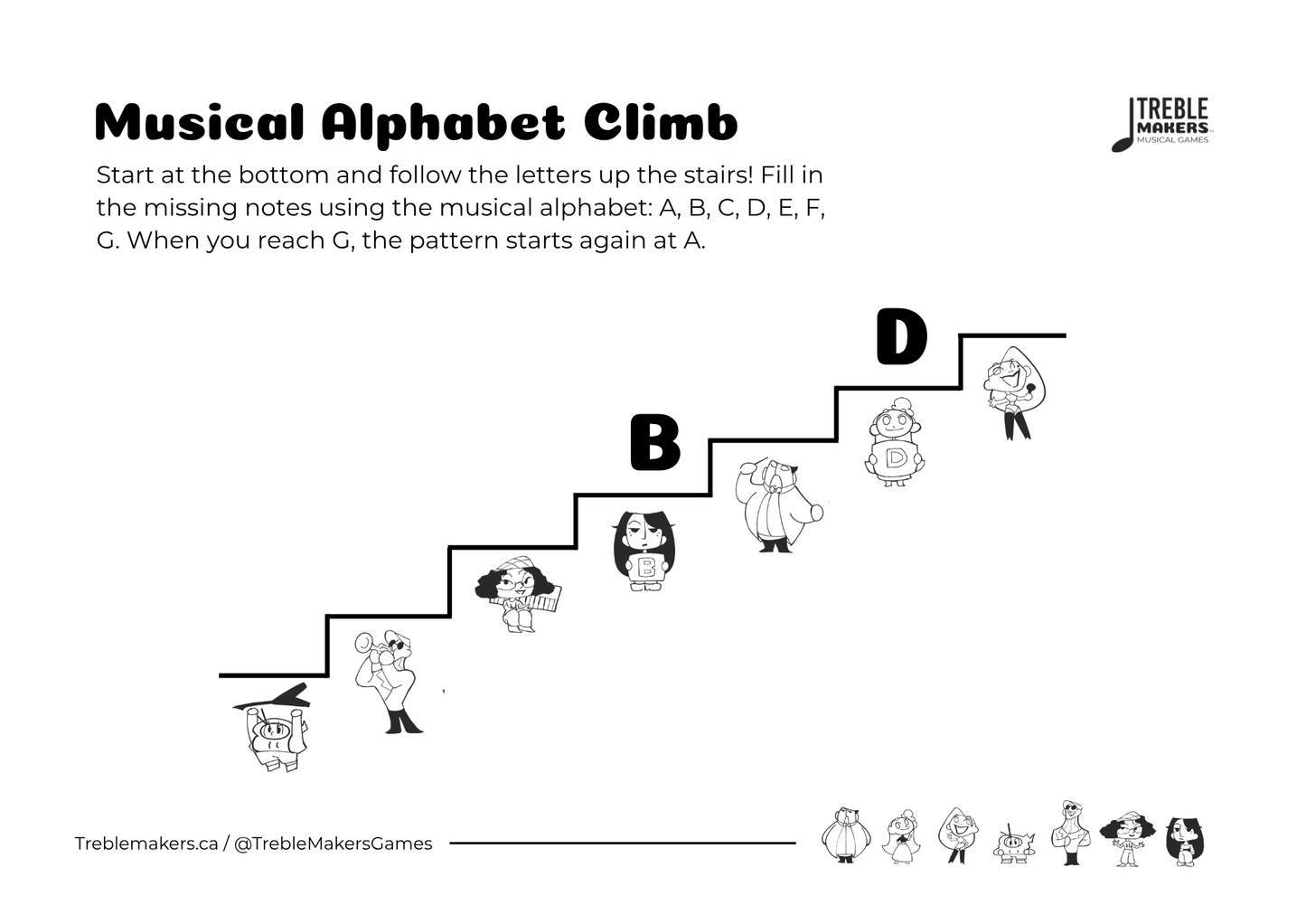 Music Alphabet Climb – Note Sequencing Activity Sheets - Set 6