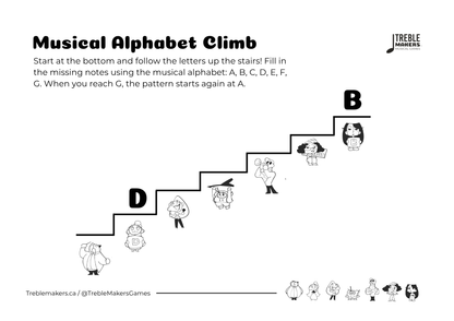 Music Alphabet Climb – Note Sequencing Activity Sheets - Set 6