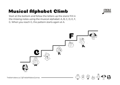 Music Alphabet Climb – Note Sequencing Activity Sheets - Set 6