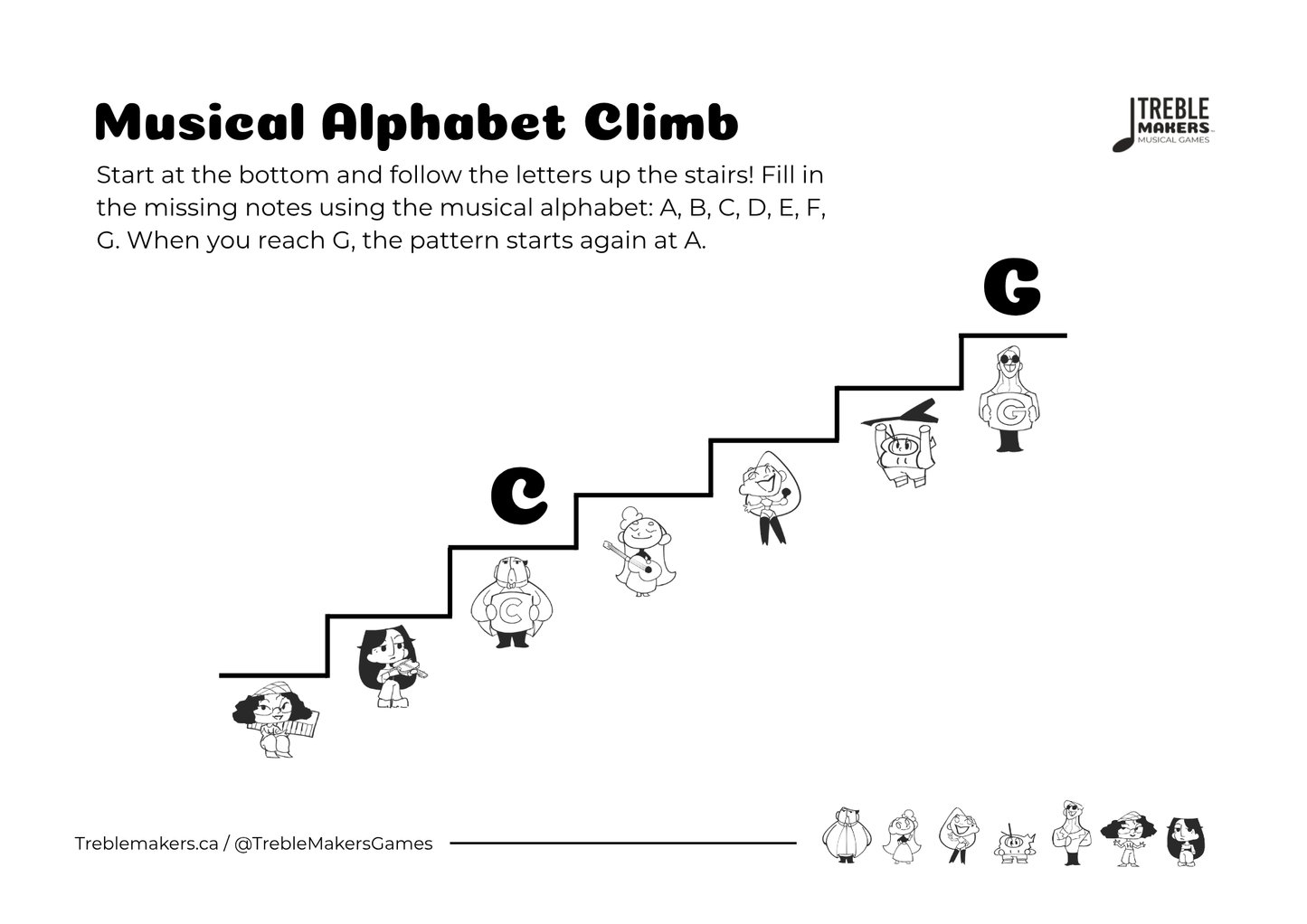Music Alphabet Climb – Note Sequencing Activity Sheets - Set 6