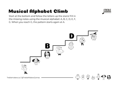 Music Alphabet Climb – Note Sequencing Activity Sheets - Set 6