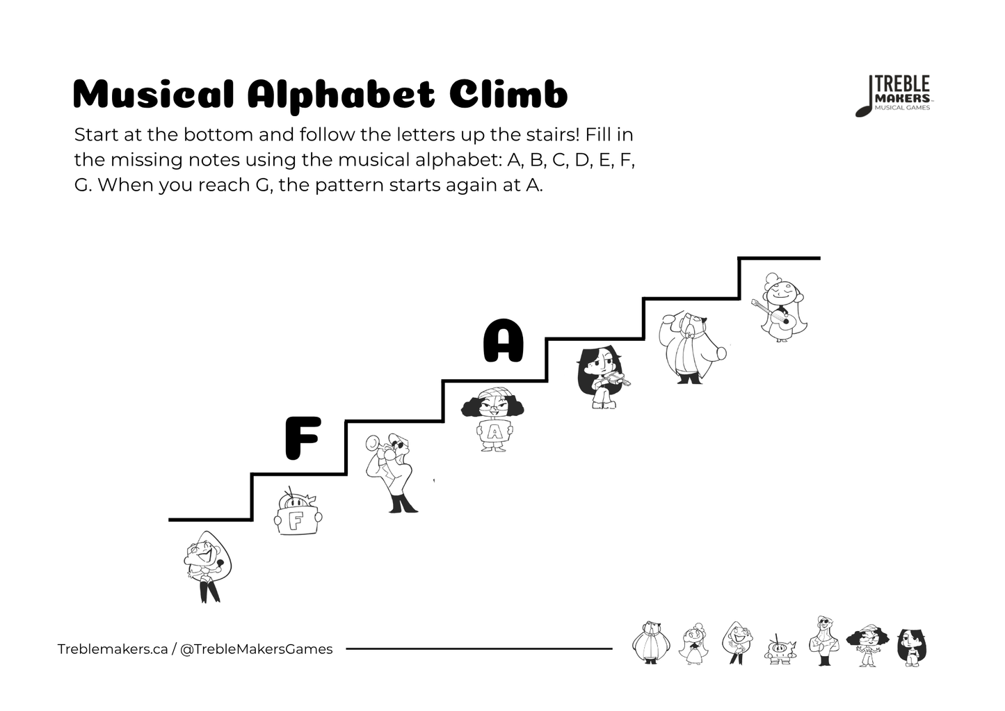 Music Alphabet Climb – Note Sequencing Activity Sheets - Set 6