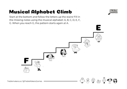 Music Alphabet Climb – Note Sequencing Activity Sheets - Set 1