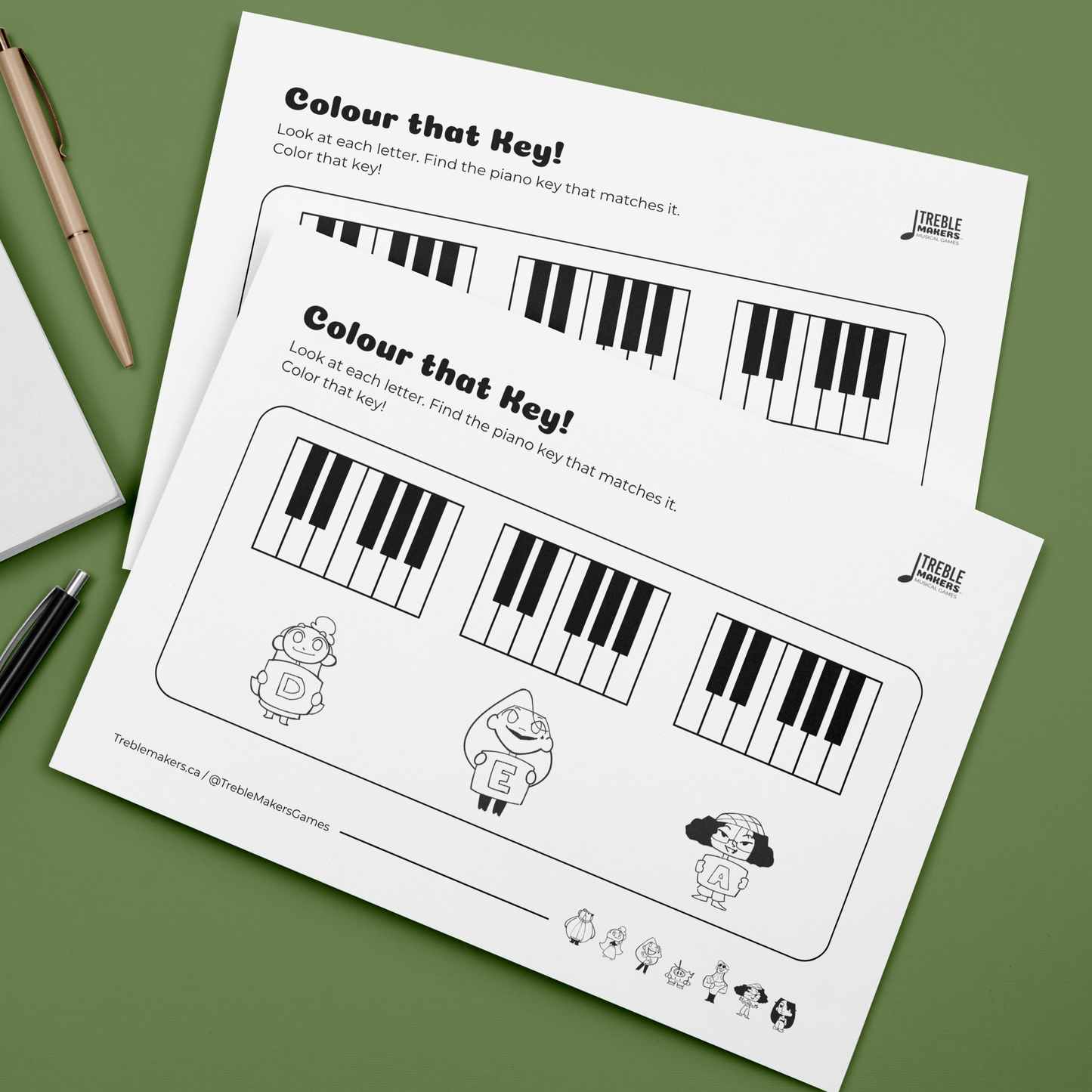 Colour That Key – Piano Note Recognition Activity Sheets - Set 3