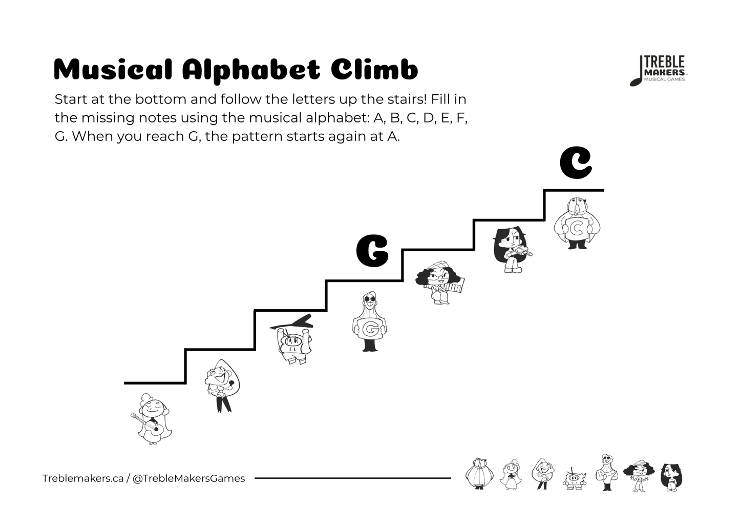 Music Alphabet Climb – Note Sequencing Activity Sheets - Set 7