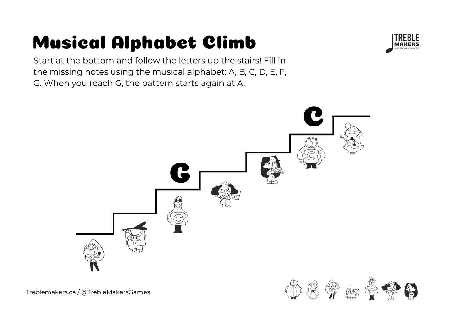 Music Alphabet Climb – Note Sequencing Activity Sheets - Set 7