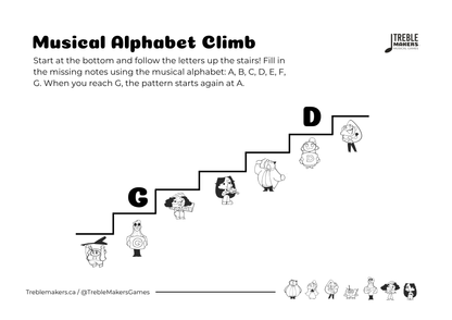 Music Alphabet Climb – Note Sequencing Activity Sheets - Set 7