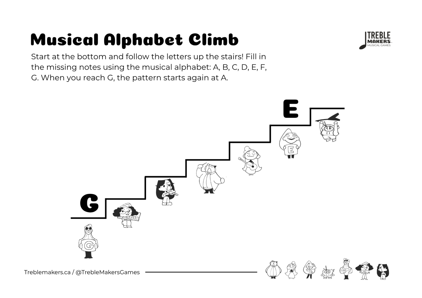 Music Alphabet Climb – Note Sequencing Activity Sheets - Set 7
