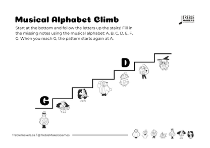 Music Alphabet Climb – Note Sequencing Activity Sheets - Set 7
