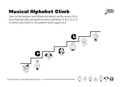 Music Alphabet Climb – Note Sequencing Activity Sheets - Set 7