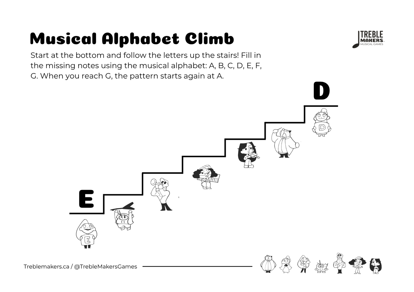 Music Alphabet Climb – Note Sequencing Activity Sheets - Set 7