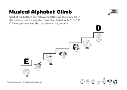 Music Alphabet Climb – Note Sequencing Activity Sheets - Set 7