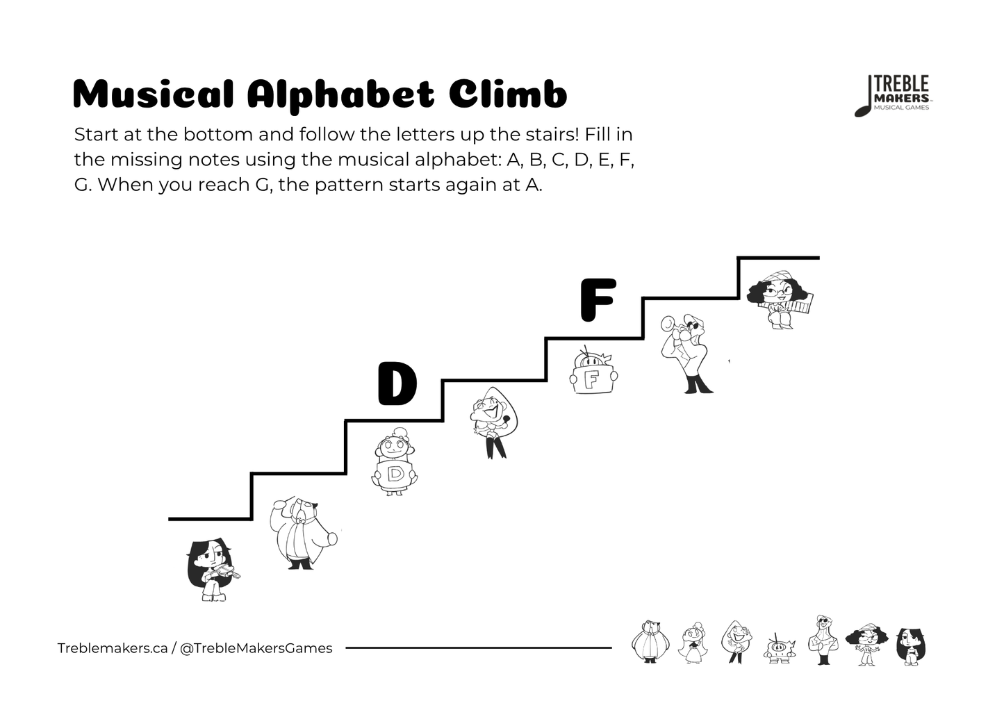 Music Alphabet Climb – Note Sequencing Activity Sheets - Set 7