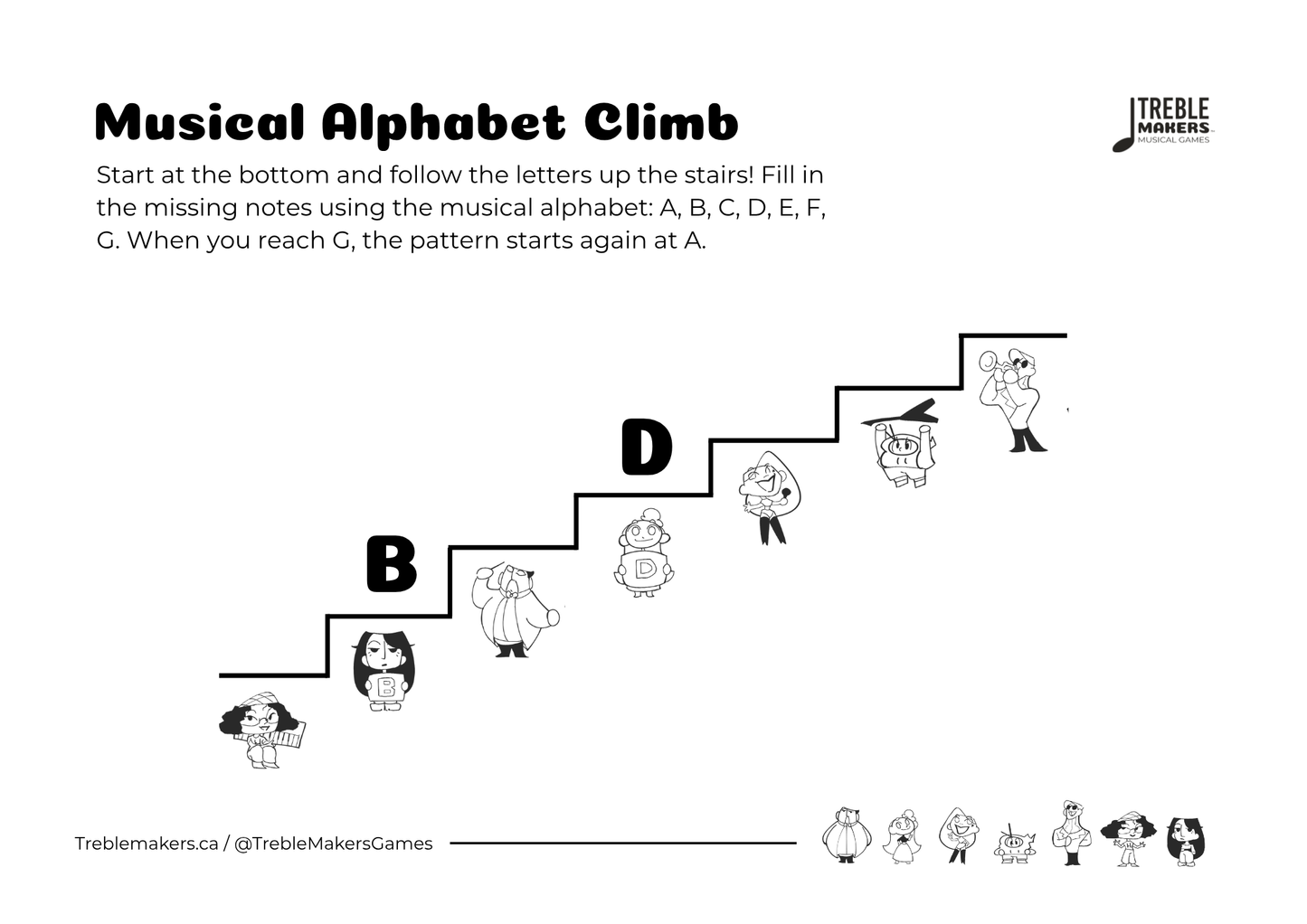 Music Alphabet Climb – Note Sequencing Activity Sheets - Set 1