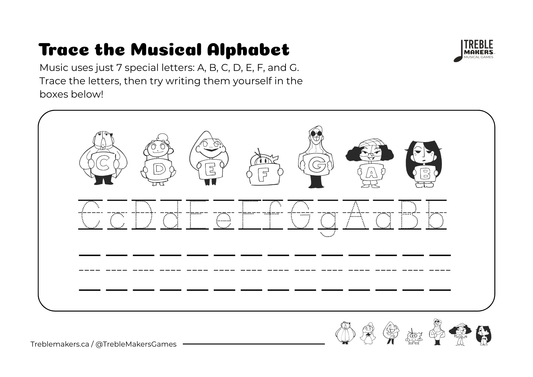 Trace the Musical Alphabet – Handwriting Practice Activity Sheets