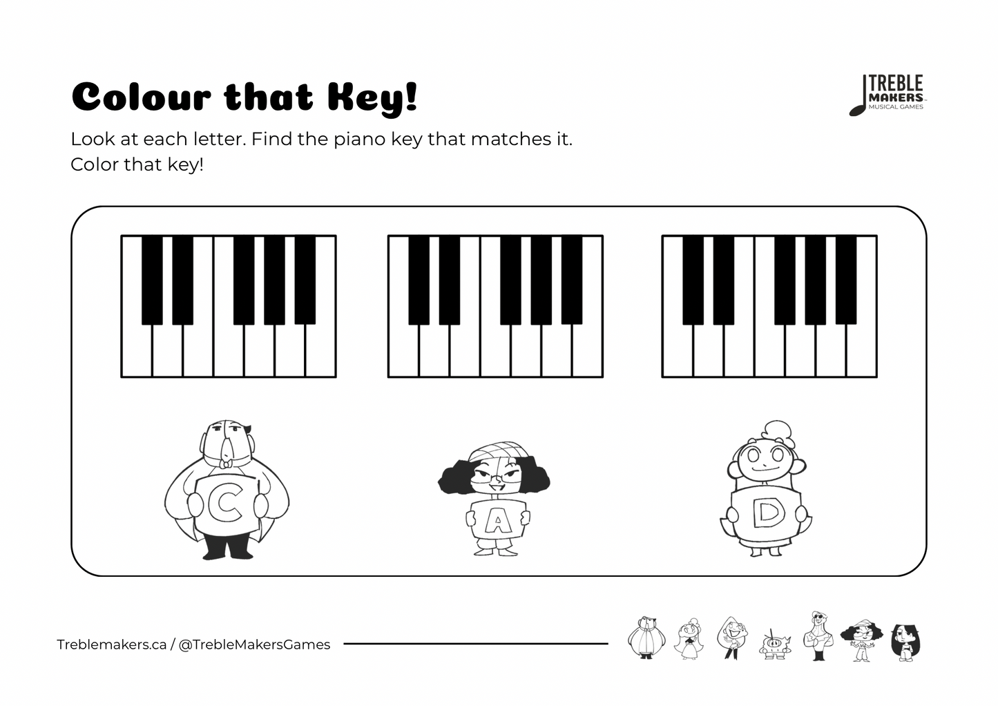 Colour That Key – Piano Note Recognition Activity Sheets - Set 2