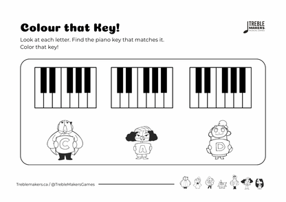 Colour That Key – Piano Note Recognition Activity Sheets - Set 2
