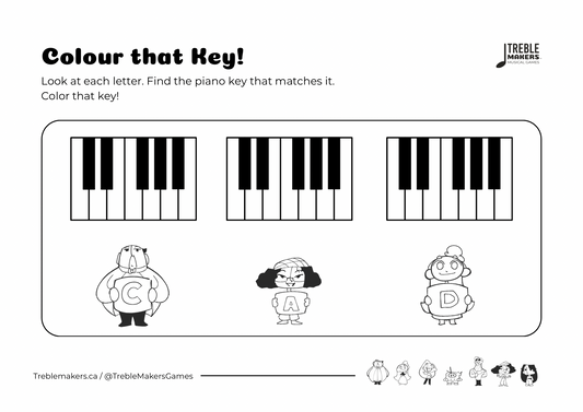 Colour That Key – Piano Note Recognition Activity Sheets - Set 2