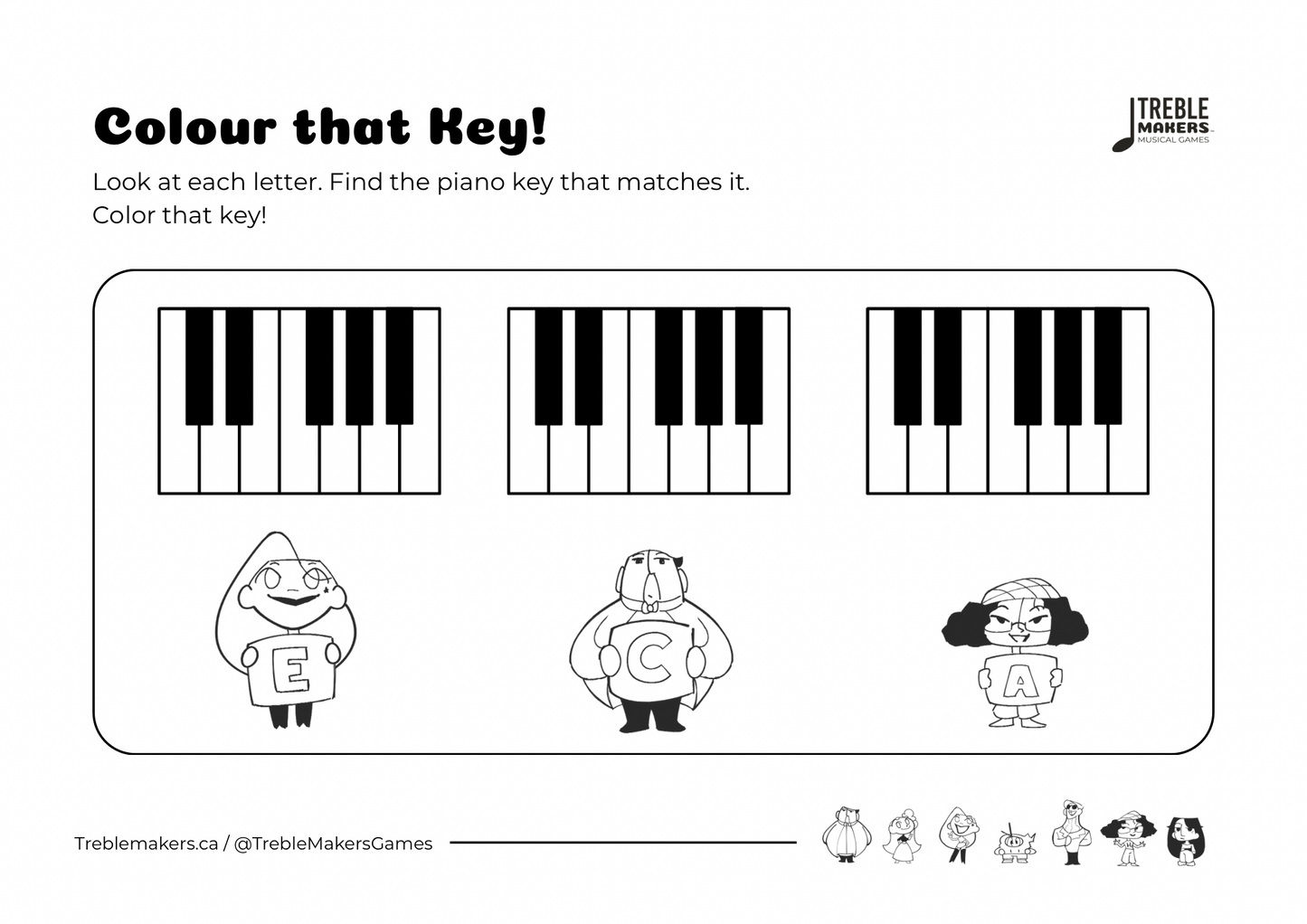 Colour That Key – Piano Note Recognition Activity Sheets - Set 2