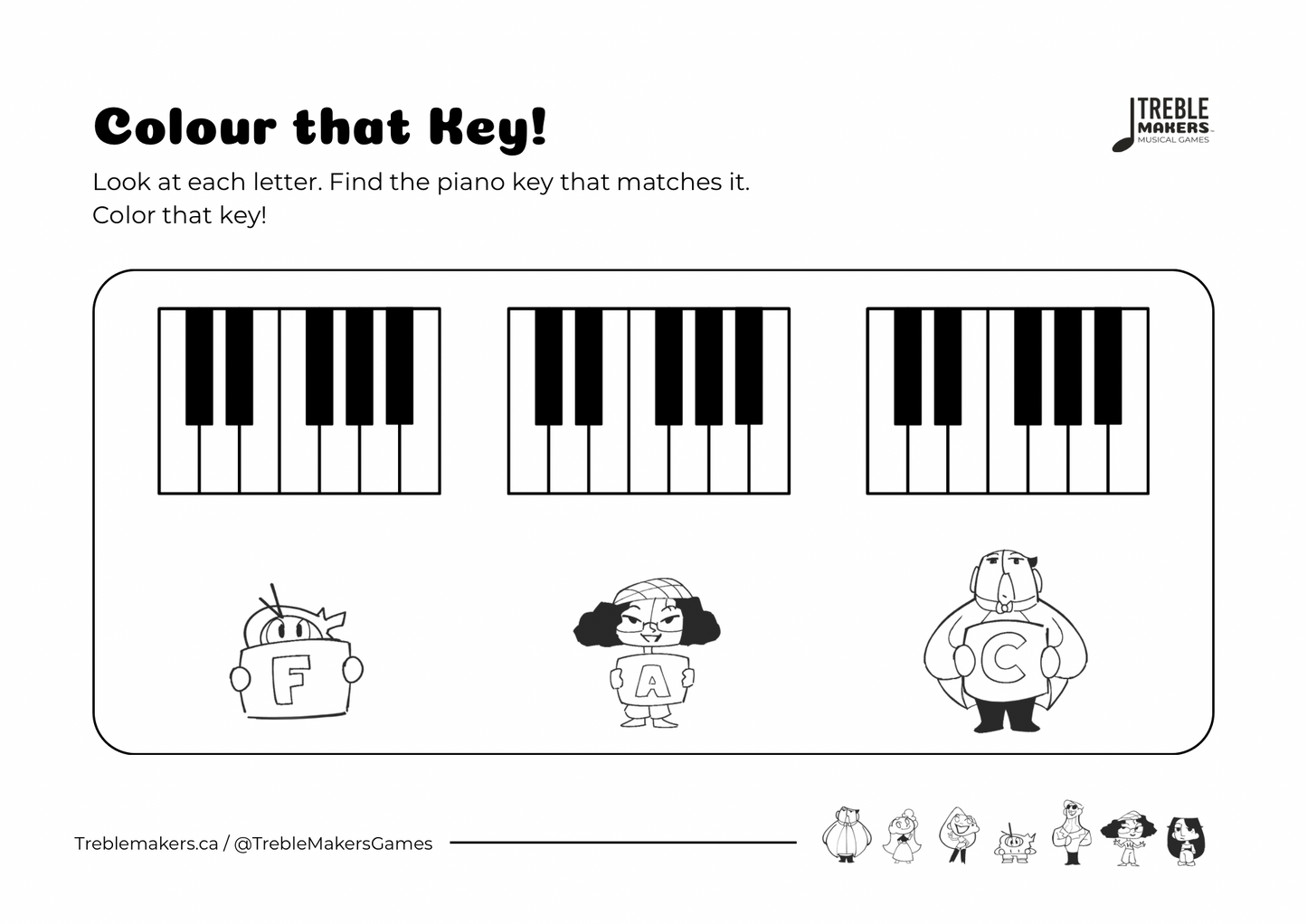 Colour That Key – Piano Note Recognition Activity Sheets - Set 2