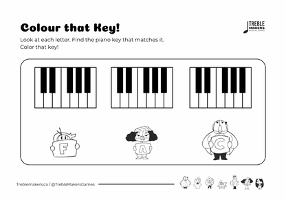 Colour That Key – Piano Note Recognition Activity Sheets - Set 2