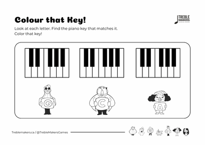 Colour That Key – Piano Note Recognition Activity Sheets - Set 2