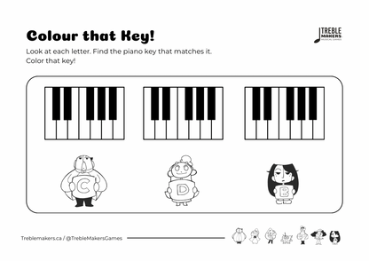 Colour That Key – Piano Note Recognition Activity Sheets - Set 2