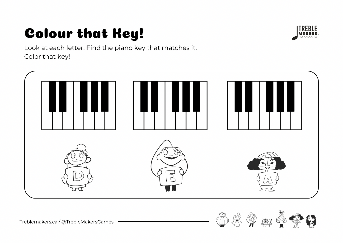 Colour That Key – Piano Note Recognition Activity Sheets - Set 3