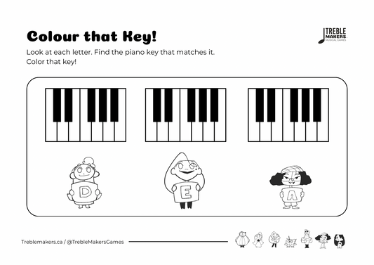Colour That Key – Piano Note Recognition Activity Sheets - Set 3