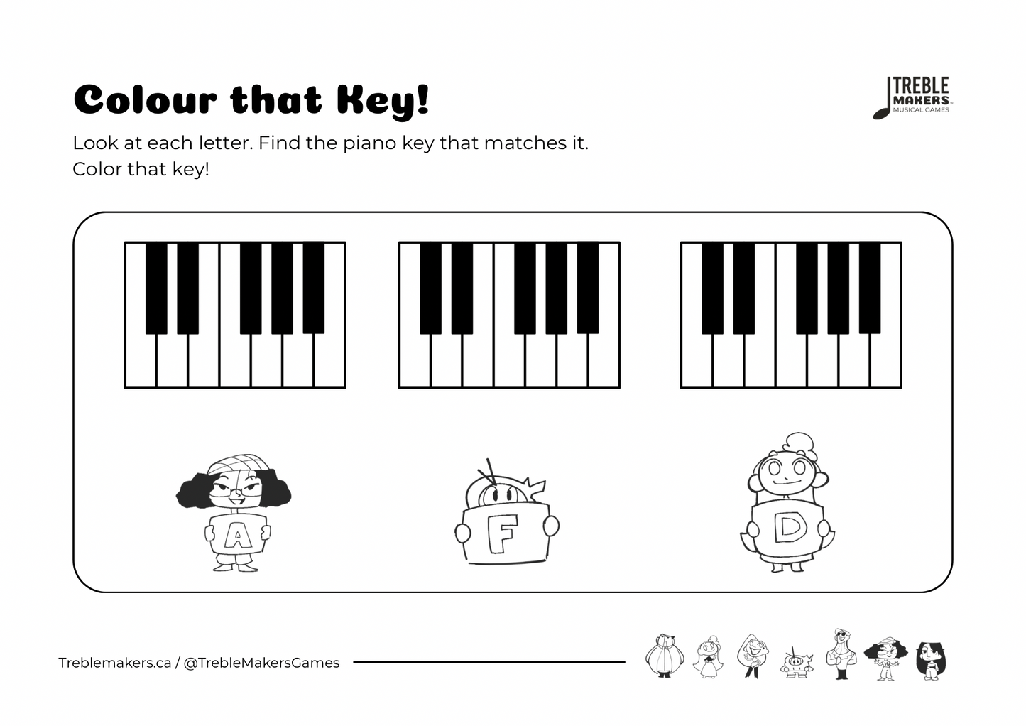Colour That Key – Piano Note Recognition Activity Sheets - Set 3