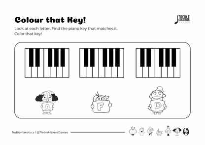 Colour That Key – Piano Note Recognition Activity Sheets - Set 3
