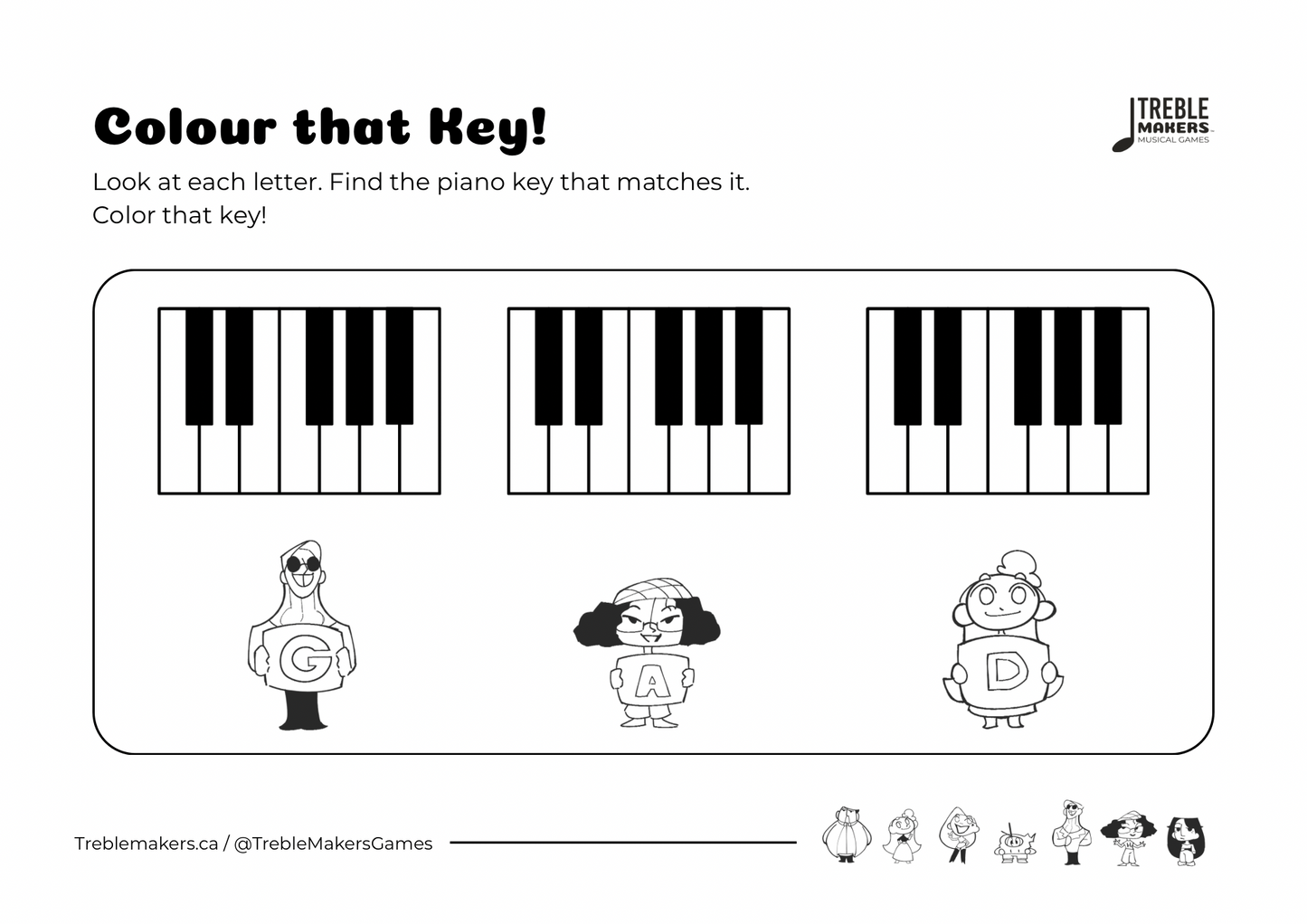 Colour That Key – Piano Note Recognition Activity Sheets - Set 3