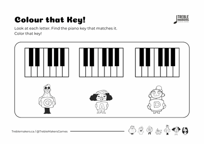Colour That Key – Piano Note Recognition Activity Sheets - Set 3