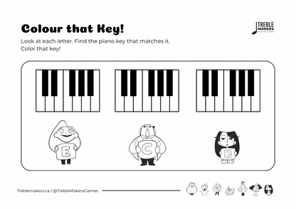 Colour That Key – Piano Note Recognition Activity Sheets - Set 3