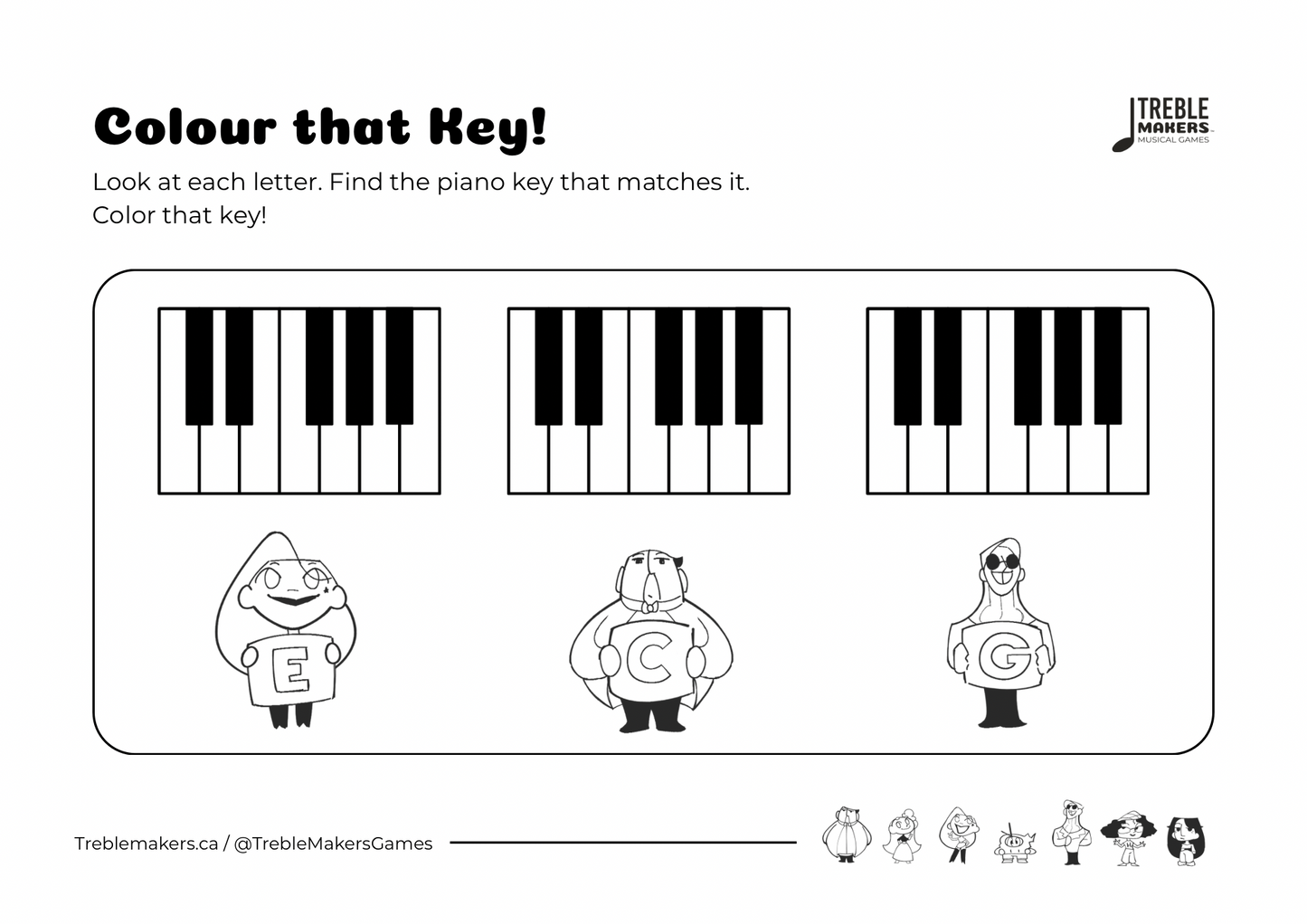 Colour That Key – Piano Note Recognition Activity Sheets - Set 3