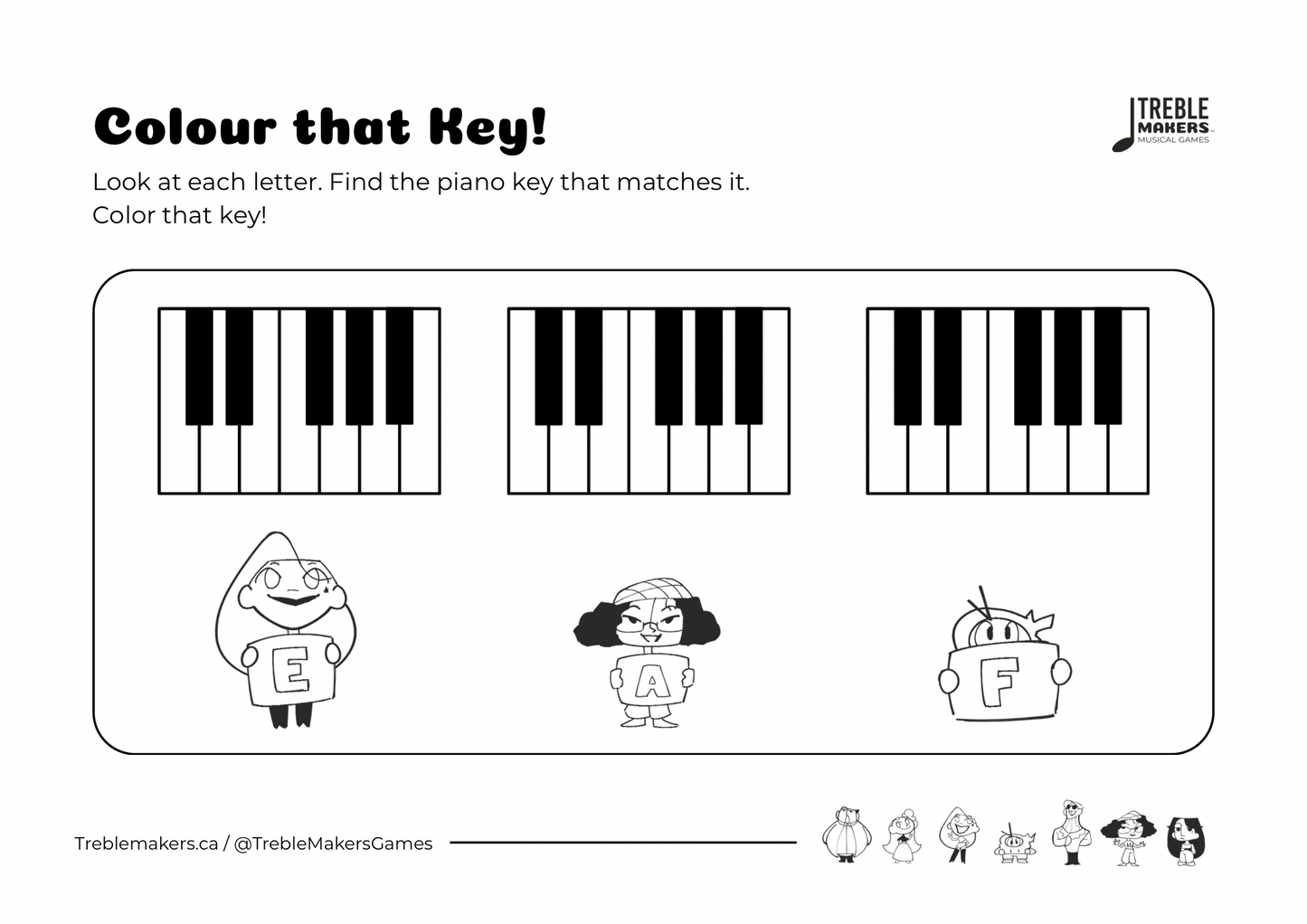 Colour That Key – Piano Note Recognition Activity Sheets - Set 4