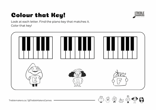 Colour That Key – Piano Note Recognition Activity Sheets - Set 4