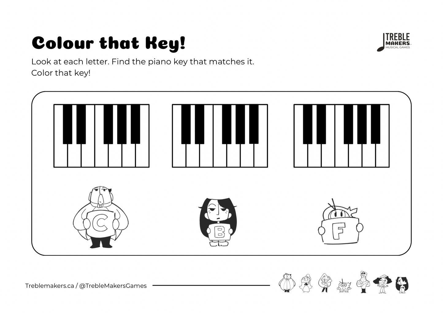 Colour That Key – Piano Note Recognition Activity Sheets - Set 4