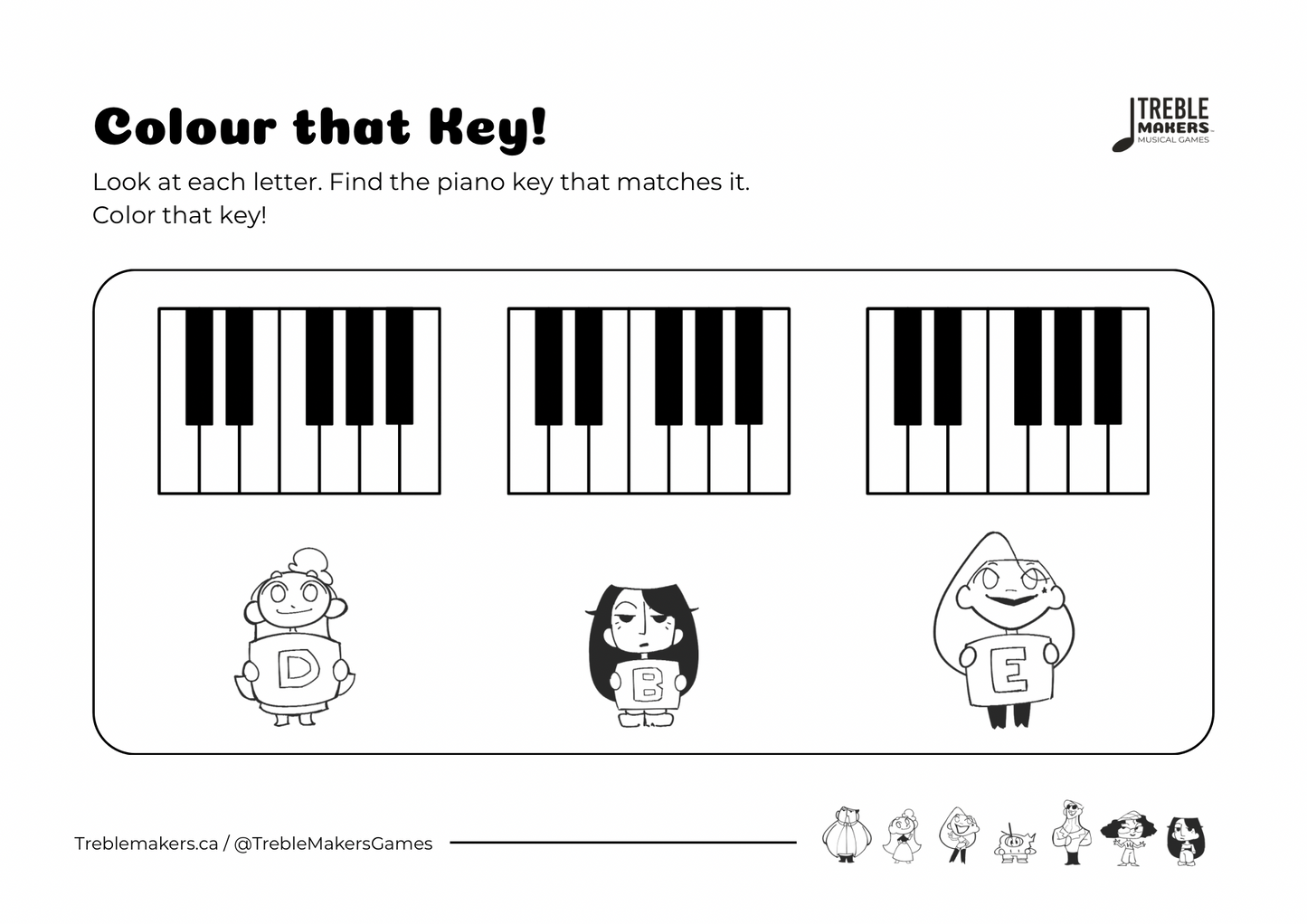 Colour That Key – Piano Note Recognition Activity Sheets - Set 4