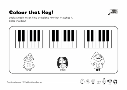 Colour That Key – Piano Note Recognition Activity Sheets - Set 4