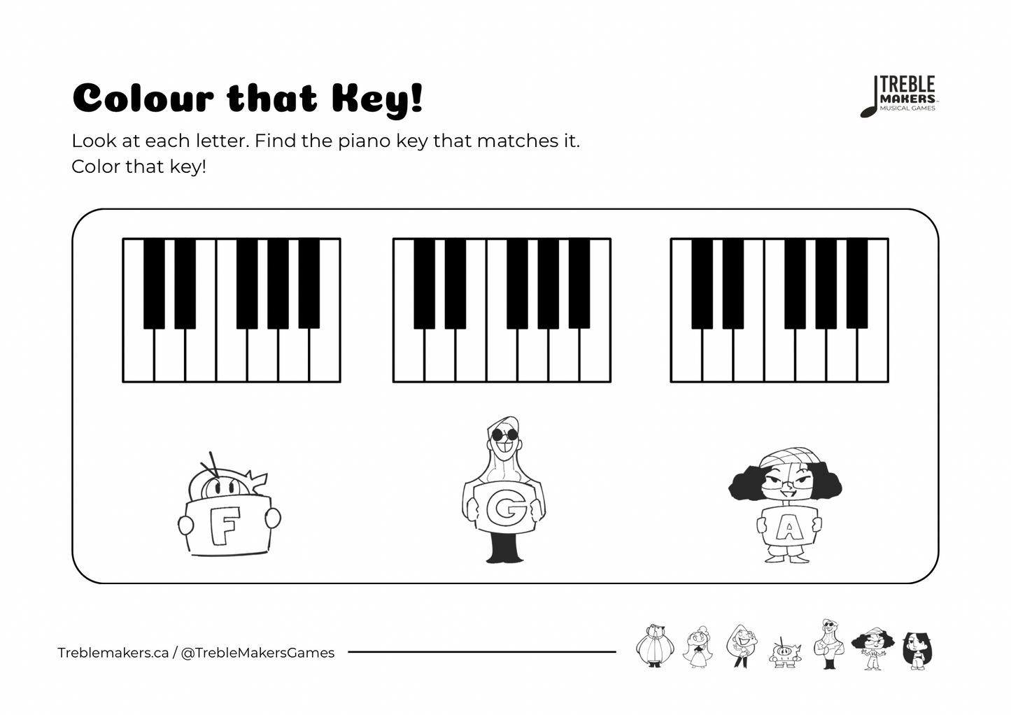 Colour That Key – Piano Note Recognition Activity Sheets - Set 5