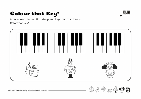 Colour That Key – Piano Note Recognition Activity Sheets - Set 5