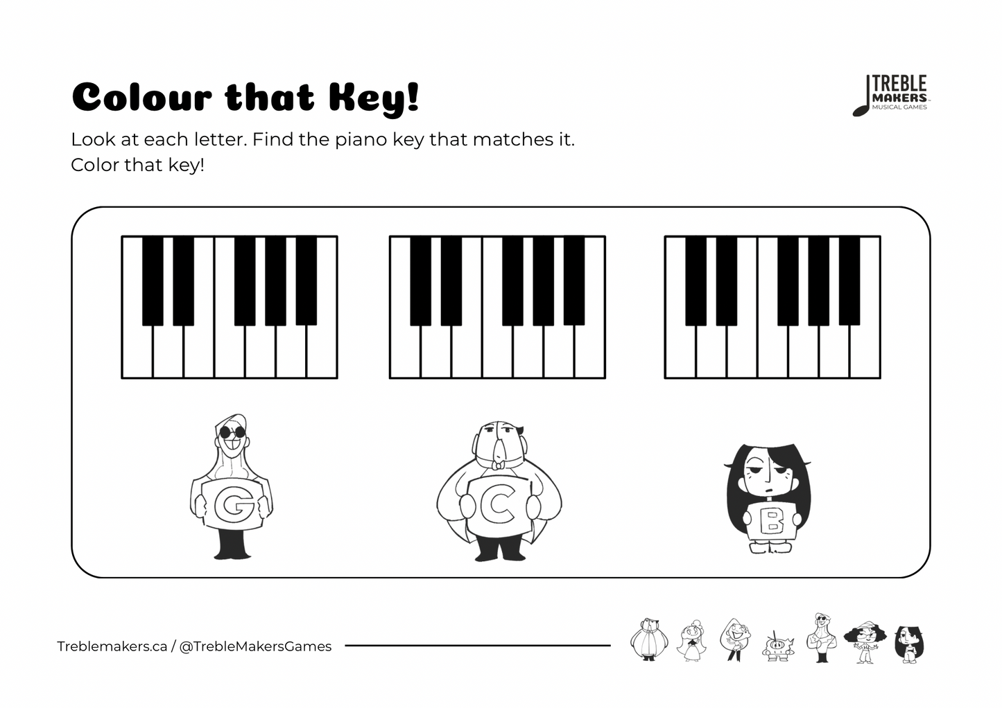 Colour That Key – Piano Note Recognition Activity Sheets - Set 5