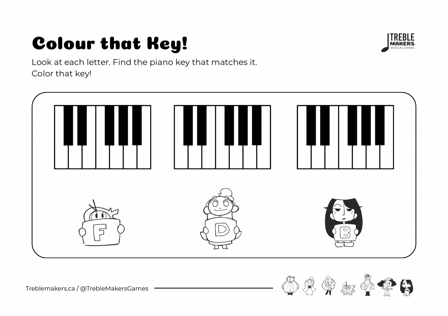 Colour That Key – Piano Note Recognition Activity Sheets - Set 5
