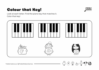 Colour That Key – Piano Note Recognition Activity Sheets - Set 5